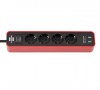 Удлинитель 1,5 м Brennenstuhl ECOLOR, 4 розетки, 2 USB, красный-черный (1153240076)